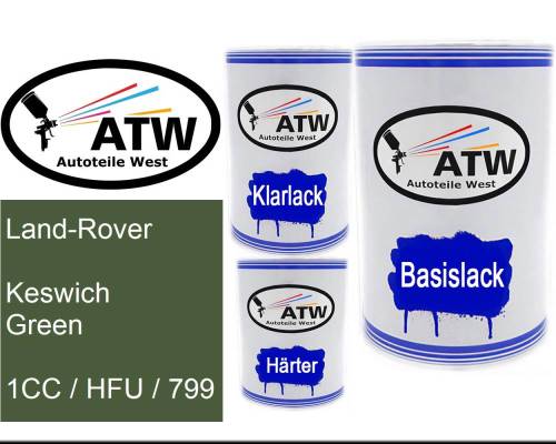 Land-Rover, Keswich Green, 1CC / HFU / 799: 500ml Lackdose + 500ml Klarlack + 250ml Härter - Set, von ATW Autoteile West.